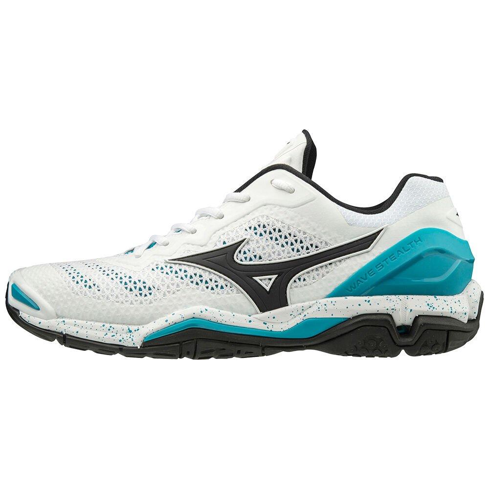 Men's Mizuno Handball Shoes White/Black/Blue WAVE STEALTH V Shoes - X1GA180085